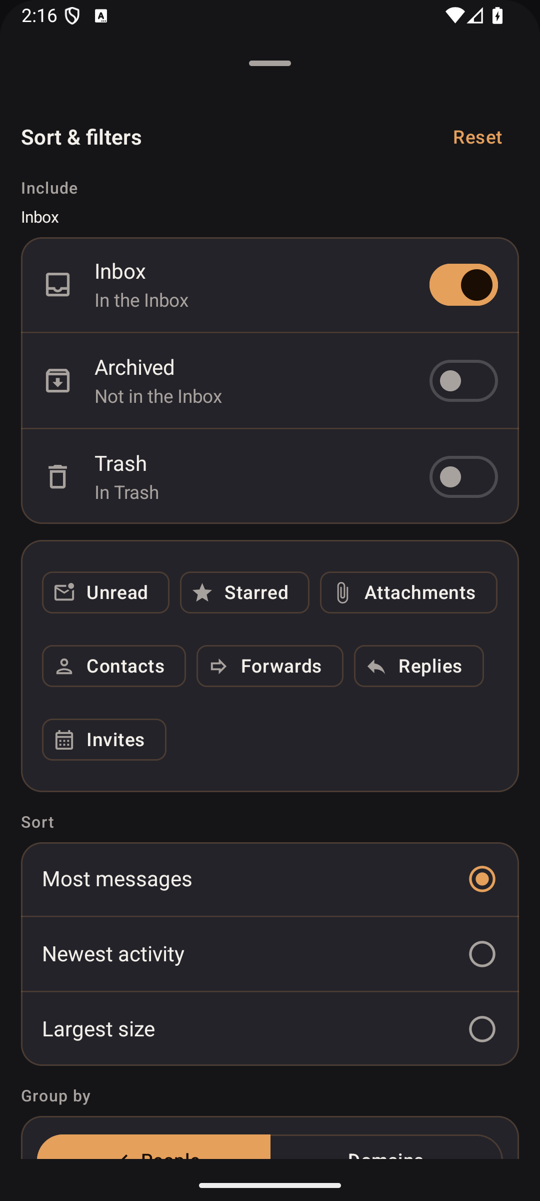 Hamata filters for unread, starred, and attachments.